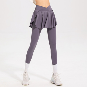 健身长裤女夏季新款防走光假两件外穿运动紧身裤专业跑步瑜伽裙裤
