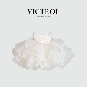 法国VICTROL女童连衣裙夏季公主裙子花童婚礼儿童装宝宝1周岁礼服