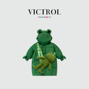 法国VICTROL儿童装女童羽绒服外套冬季男宝宝青蛙加厚亲子中长款