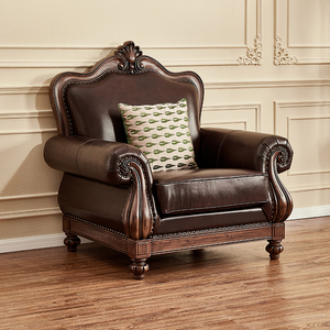 黑胡桃木实木沙发123组合老虎椅欧式客厅真皮雕刻整装U形别墅家具