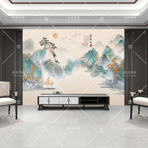 新中式水墨山水电视背景墙壁纸客厅沙发墙布3d富春山居图定制壁画