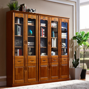 实木橡木书柜书架书橱带玻璃门现代简约中式落地组合办公室文件柜