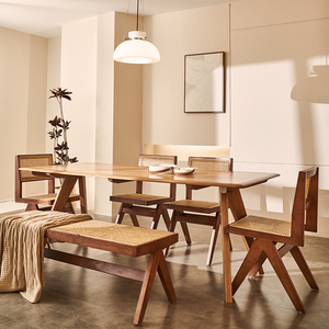 北欧风全实木餐桌超厚大长桌樱桃木日式餐厅简约长方形木头工作台