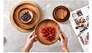 无漆沙拉原木相思木整木水果沙拉碗原色实木深碟和风木碗木盘餮具