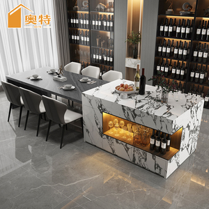 岛台餐桌一体家用可伸缩开放式厨房导台高级岩板倒台西厨餐厅吧台