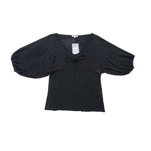 外贸女装垂感粘纤人造丝细针织黑色深V领薄t恤罩衫显瘦上衣欧美风