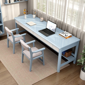 儿童二人书桌简约家用小学生写字桌成人卧室双人办公桌实木学习桌