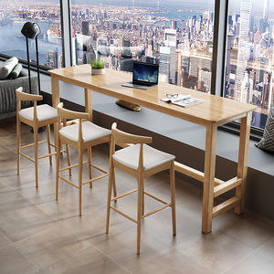 阳台吧台桌椅组合轻奢家用高脚凳子实木桌面靠窗一体式酒吧长条桌