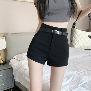 黑色高腰辣妹超短裤女夏季新款弹力修身显瘦设计感A字包臀热裤子