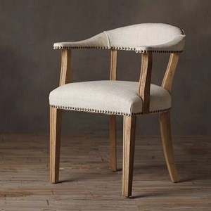 美式餐椅实木布艺圈椅围椅扶手椅欧式复古简约现代酒店会所咖啡椅