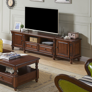 美式乡村实木茶几电视柜组合纯实木复古家具2.0米桃花芯木电视柜