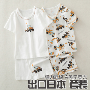 儿童短袖运动套装男童夏季纯棉T恤五分裤宝宝吸汗透气空调服睡衣