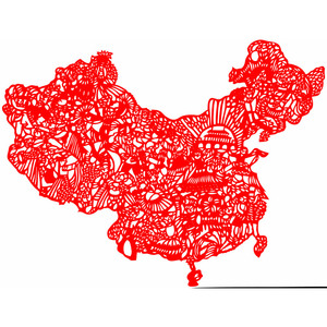 F686少数民族中国地图天安门民族大团结窗花传统刻纸刻画剪纸成品