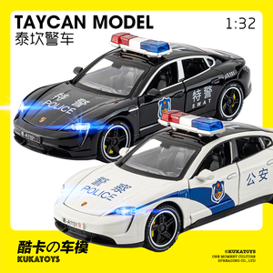 仿真合金汽车模型1:32保时捷Taycan警车儿童玩具车男孩礼物黑白色