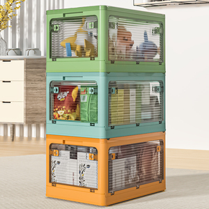 折叠箱儿童玩具零食侧开收纳箱透明塑料家用衣物整理箱有盖多功能