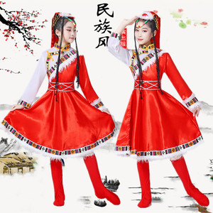 女童藏族舞蹈服六一少儿童演出服小学生幼儿园表演服少数民族服装