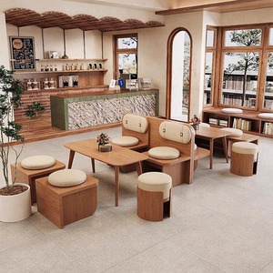 卡座沙发奶茶店桌椅组合咖啡厅餐桌商用酒吧餐饮茶楼靠墙实木座椅