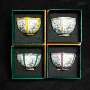 景德镇珐琅彩梅兰竹菊四君子六角茶杯中式陶瓷茶具复古泡茶含锦盒