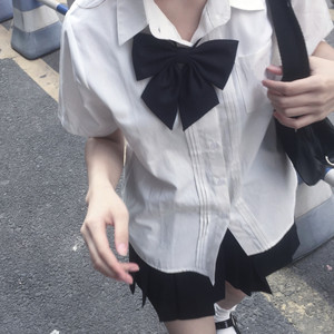 日系jk衬衫女尖领丸襟短袖上衣学生班服高中生学院制服百褶裙套装