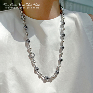 倪妮同款大溪地混彩珍珠项链高级叠戴复古小众毛衣链独特个性渐变