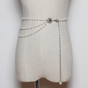 珍珠链条细腰带女士2023新款装饰腰链配连衣裙子西装百搭白色腰封