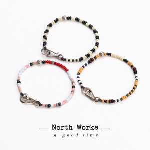 North Works新款日本手作古董多色琉璃珠手串银珠古币手链情侣款