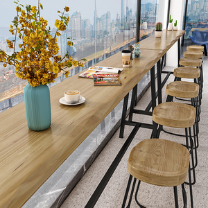 实木吧台桌椅组合阳台靠窗靠墙高脚窄桌家用奶茶店酒吧咖啡长条桌