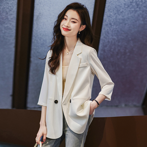 七分袖白色西装外套女韩版休闲2024新款春夏季薄款宽松小个子西服