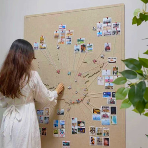 毛毡地图旅游照片墙软木板旅行足迹展示墙网红打卡记录装饰板墙贴