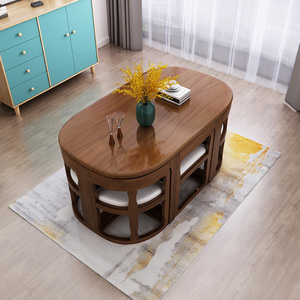 全实木小户型餐厅简约现代家用饭桌轻奢省空间长方形餐桌椅组合