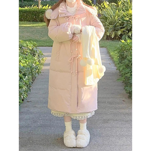 粉色大毛领羽绒服女冬季棉袄加厚小个子面包服设计感小众长款棉服