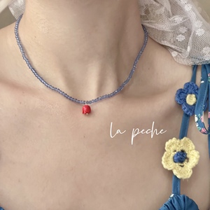la peche「夏日花园」郁金香少女原创小众蓝色花朵串珠项链锁骨链