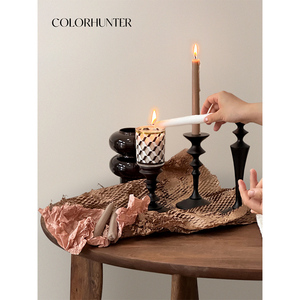 colohunter 原创黑色系实木烛台简约高级感家居桌面复古装饰摆件
