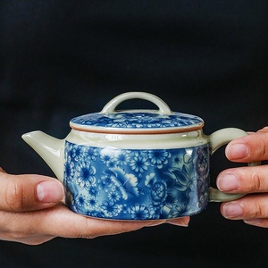 老陶泥开片可养青花茶壶家用陶瓷茶具汉瓦壶大容量中式复古泡茶壶