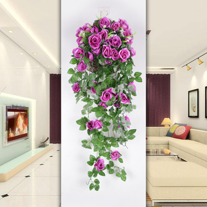 仿真玫瑰壁挂墙面假花藤条空调管道室内客厅柱子装饰塑料藤蔓植物