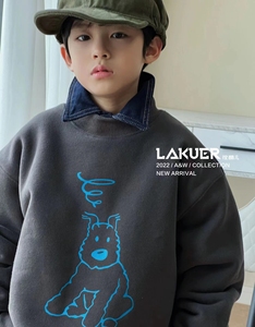 波拉童装韩国品牌拉酷儿男女童秋冬加绒加厚长袖T恤2022儿童卫衣