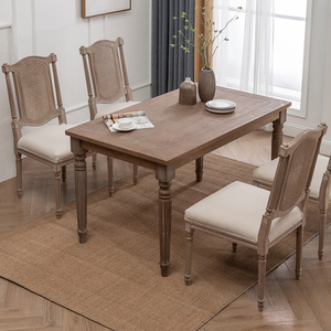 法式做旧复古餐桌乡村橡木实木家用长方型桌子美式咖啡厅新款桌椅
