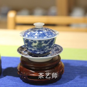 京德茶器贵和祥青花瓷手绘梅花荷花三才小盖碗陶瓷壶承干泡台茶具