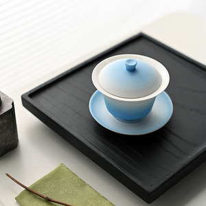 清一丨晴天蓝白陶瓷三才盖碗 办公室创意泡茶碗 日式泡茶器敬茶碗