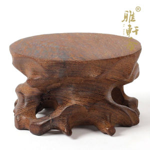 实木雕刻奇石工艺品摆件托架可挖槽 鸡翅木质石头花盆圆形底座小