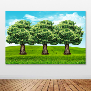 大树风景画三棵四棵大树风水背景墙贴画绿树自粘画装饰有框画定制