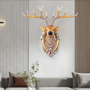 招财鹿头装饰品墙壁挂件北欧风创意客厅电视墙面沙发背景墙上挂饰