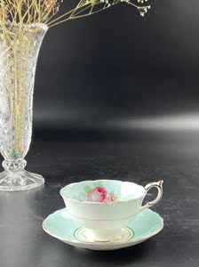 黑米西洋古董 英国产派拉艮Paragon 咖啡杯 一套 瓷器 花卉