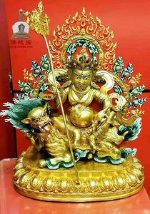 进口尼泊尔精品全鎏金手工艺制作雕花 财宝天王佛像  高57cm