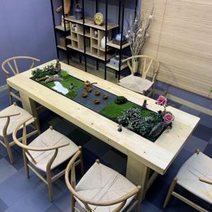 新中式茶台网红流水景观茶桌椅组合实木禅意茶台简约茶艺桌河流桌