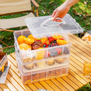野餐盒多层透明手提打包盒子移动甜品台收纳箱塑料纸杯蛋糕包装盒