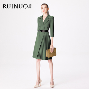 睿诺绿色高端职业西装连衣裙时尚夏季工装套装女气质优雅正装套裙