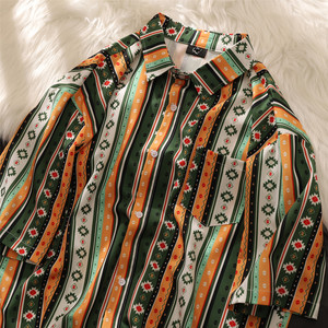 波西米亚花衬衫短袖男生海边穿搭夏威夷条纹古巴领东南亚风格衣服