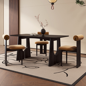 法式复古全实木餐桌椅子侘寂中古风2023新款美式高端歺家庭小户型