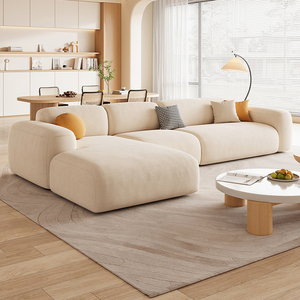 奶油风豆腐块布艺沙发贵妃科技布客厅小户型现代简约直排乳胶方块
